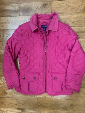 Ralph Lauren Girls M 8-10 Pink Quilted Jacket Corduroy Collar Elbow Patches